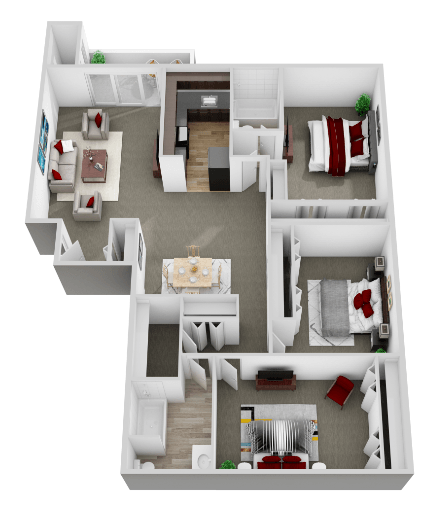 Floor plan for 3 beds, 2 baths, 1460 sqft